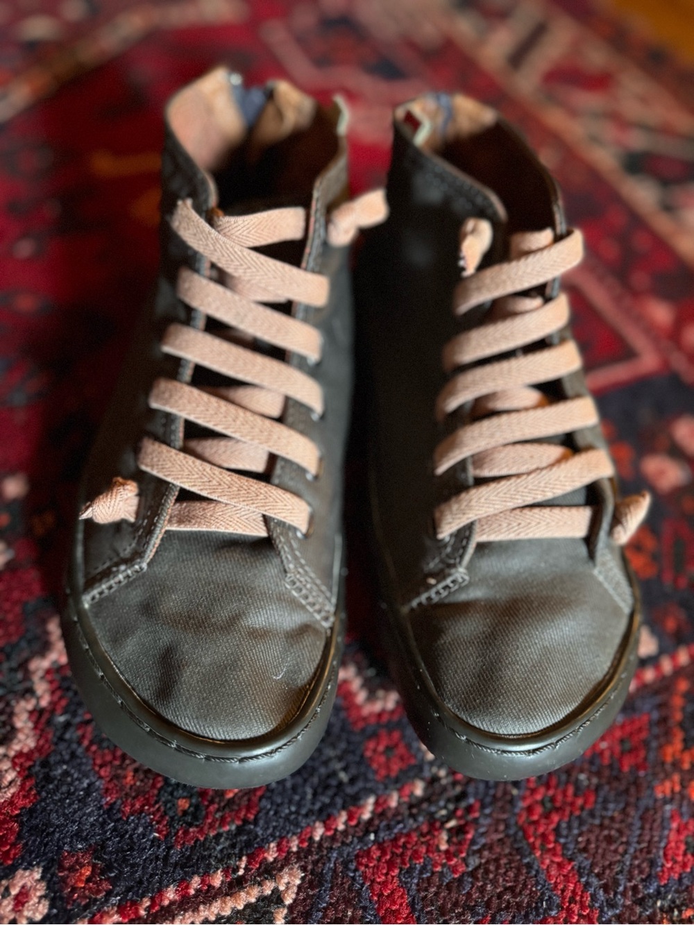 Camper High-Top Canvas Sneakers in Olive with beige Laces size 8 (Euro 38)